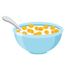 Cereal flake with milk flat design isolated on white background