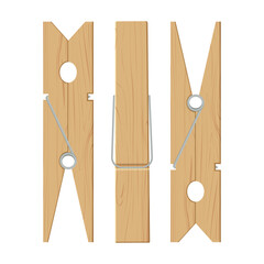 Clothespins pegs in flat style isolated on white background