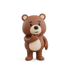 Naklejka premium Adorable 3D bear ponders a problem, great for educational content, friendly websites, or playful marketing campaigns needing a thoughtful, charming touch!