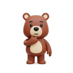 Fototapeta premium Cute cartoon bear thoughtfully pondering complex problems or making important decisions, isolated on white background, perfect for children's books or educational materials