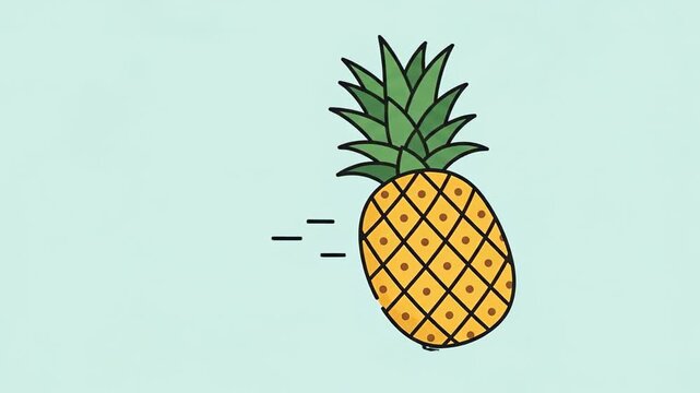 Stylized Pineapple Illustration with Motion Lines on Light Blue Background.
