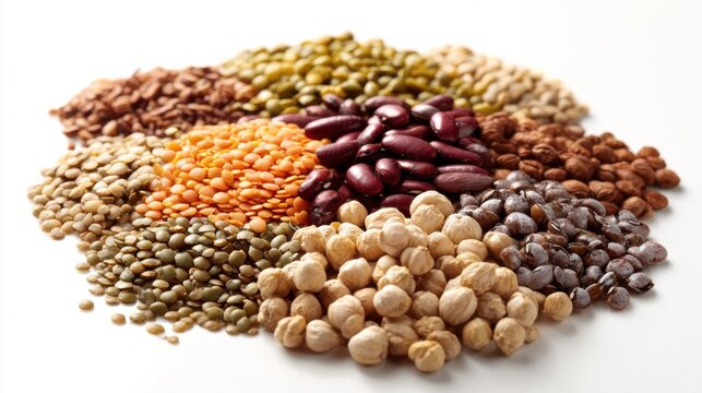Colorful dried pulses arranged as a healthy food collection