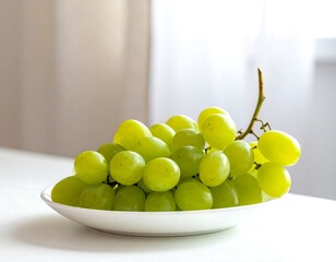 Fresh and Juicy Green Grapes in White Plate, a Refreshing and Healthy Snack