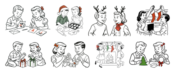 PNG Vintage holiday children illustrations, transparent background