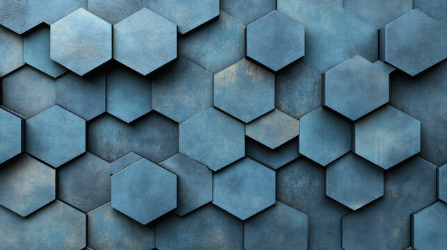 Unique hexagonal wall design featuring a blend of blue tones for modern interior decor