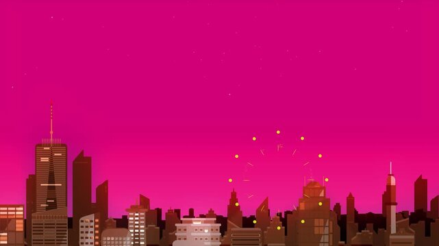 Clip with 3 modern colored versions featuring a skyscrapers city celebrating New Years Eve!
