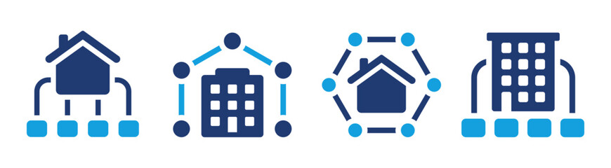 Facility and amenities icon with smart home and connected building symbol.