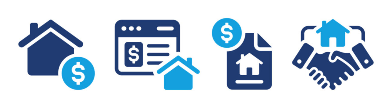 Fototapeta House for sale and home for rent icons. Buy property, online listing and lease agreement vector symbols.