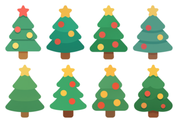 PNG Colorful festive Christmas tree icons, transparent background