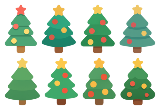 PNG Colorful festive Christmas tree icons, transparent background