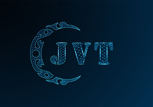 Low poly letter logo JVT design. JVT letter logo low poly vector design on blue color gradient background. JVT logo low poly design
