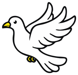 Obraz premium Cartoon white dove with yellow beak flying with wings spread, a symbol of peace and freedom