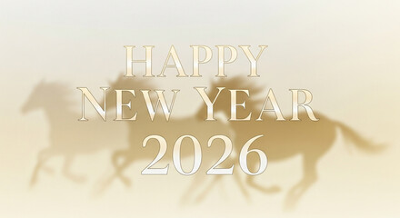Dreamy Golden Horses Silhouette with Happy New Year 2026 Typography