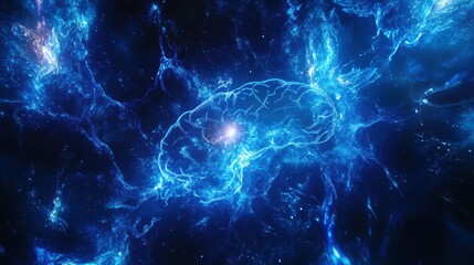 Obraz premium Futuristic AI brain with electric blue intelligence
