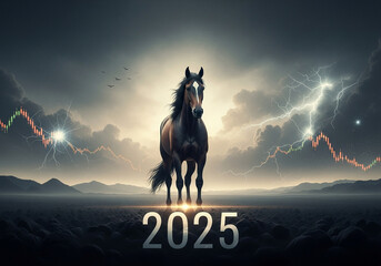 Financial Year 2025 Concept with Powerful Horse Symbolizing Resilience Amidst Market Volatility