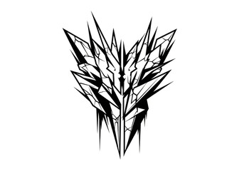 Abstract sharp tribal tattoo design with crystalline and futuristic dark art style.
