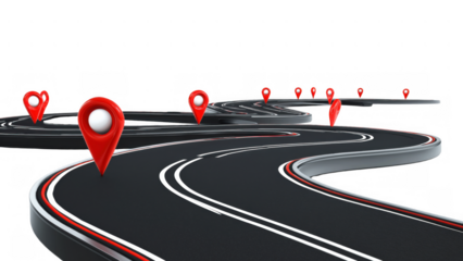 Curvy road marked with red in a clear area, AI, PNG