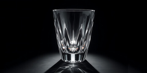Faceted crystal glass on black background