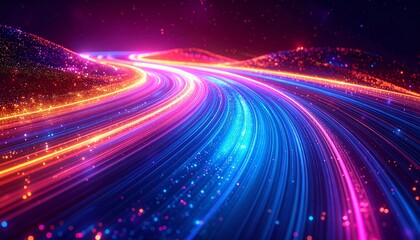 Colorful light streaks converge forming a dynamic path