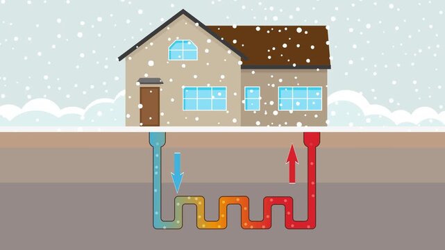 House heating with geothermal heat pump system diagram