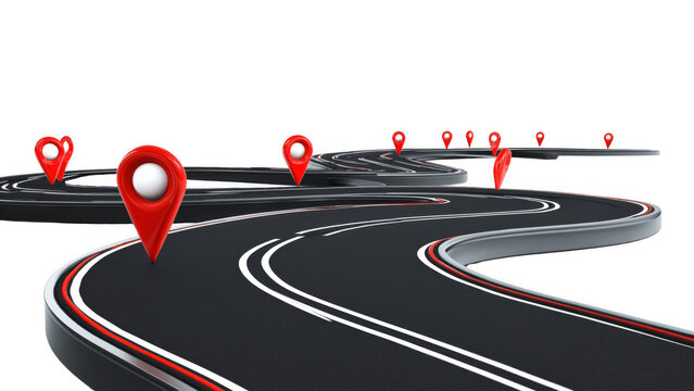 Curvy road marked with red in a clear area, AI, PNG