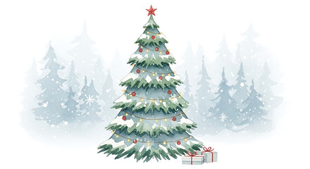 Fototapeta premium Enchanting winter wonderland scene with a festive, snow-dusted Christmas tree