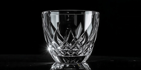 Crystal glass with diamond cuts on black background