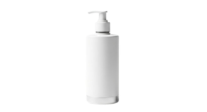 Creative blank white pump bottle for cosmetic products representation emphasizing bottle, pump, dispenser with elegant tones