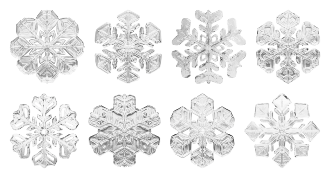 PNG Intricate crystalline snowflake designs, transparent background
