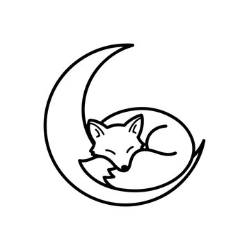 Dreamy fox curled on moon, sleep and tranquility design