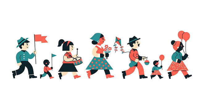 A lively scene of a diverse group of teddy bears dancing in a circle