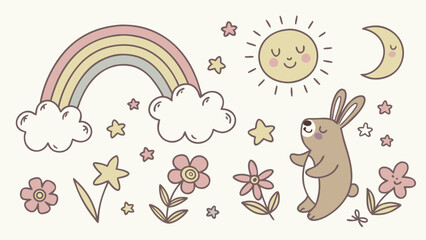 Bunny and rainbow illustration