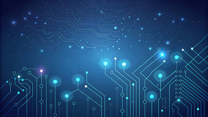 Abstract blue digital circuit board with glowing lights