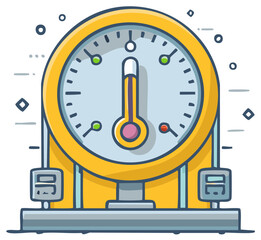 Illustrated large yellow temperature gauge or meter with an indicator and measurement scale