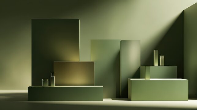 Olive green 3D-rendered product display on a seamless background for cosmetics banners