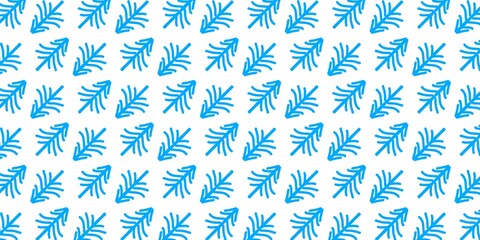 Blue leaf seamless pattern background. A seamless, repeating pattern of small, stylized blue leaf or feather shapes arranged in a uniform grid on a clean white background.