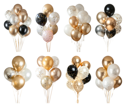 PNG Elegant metallic balloons celebration, transparent background - Powered by Adobe