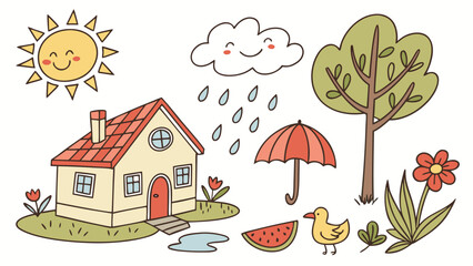 House with sun and rain