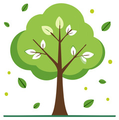 Obraz premium Stylized Illustration of Tree, Leaves, and Droplets on White Background