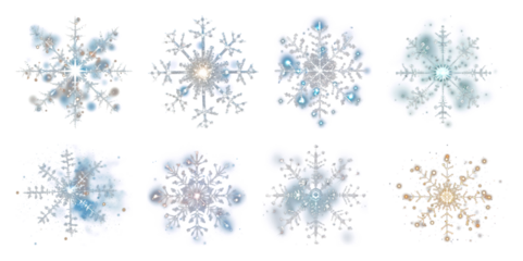 PNG Intricate sparkling blue snowflakes, transparent background