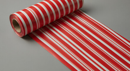 Festive peppermint stripe wrapping paper roll, perfect for holiday gifts, evokes cheerful celebrations, use for Christmas presents, adds charm and whimsy to any occasion