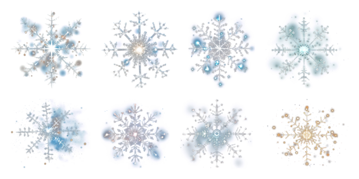 PNG Intricate sparkling blue snowflakes, transparent background