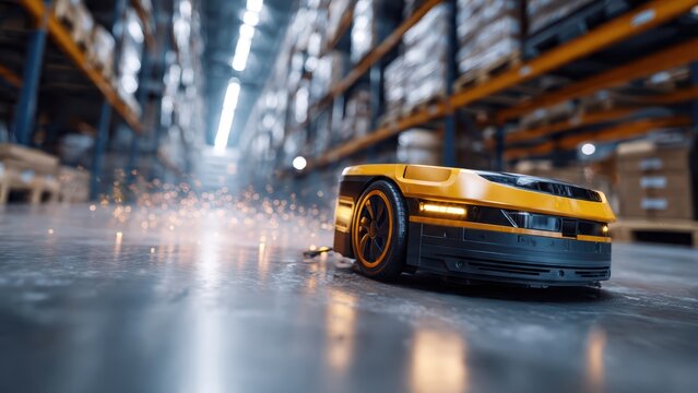 Autonomous cleaning robot working in modern warehouse