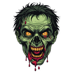 Fototapeta premium Scary zombie face vector illustration,Horror zombie head detailed artwork,Creepy undead monster face design,Halloween zombie character vector,Evil zombie head with blood illustration. 