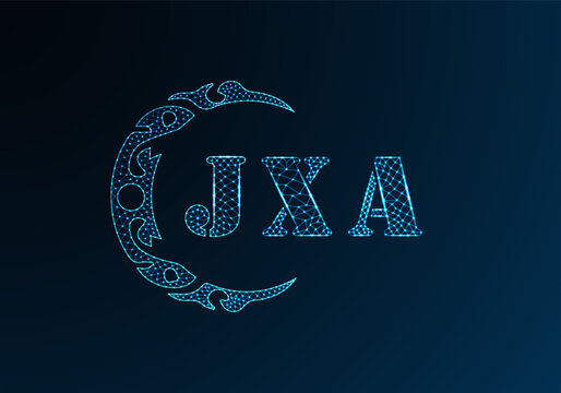Low poly letter logo JXA design. JXA letter logo low poly vector design on blue color gradient background. JXA logo low poly design