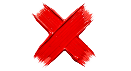 Red brush stroke x mark isolated on transparent background
