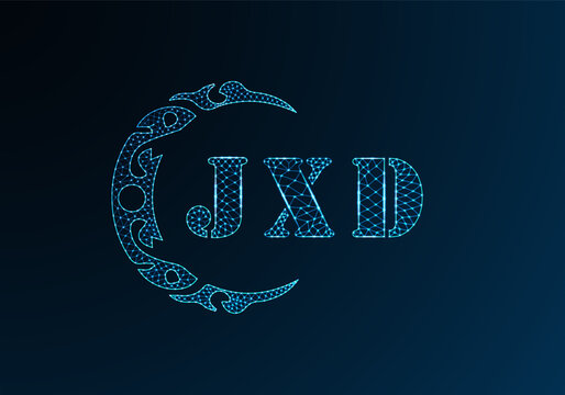 Low poly letter logo JXD design. JXD letter logo low poly vector design on blue color gradient background. JXD logo low poly design