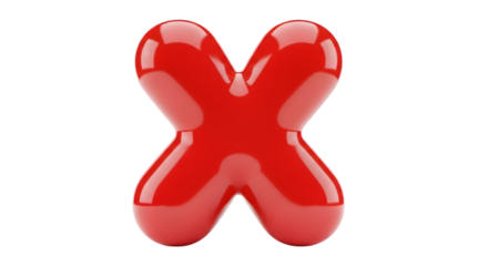 Red glossy letter x isolated on transparent background