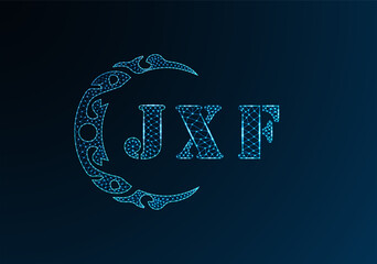 Low poly letter logo JXF design. JXF letter logo low poly vector design on blue color gradient background. JXF logo low poly design