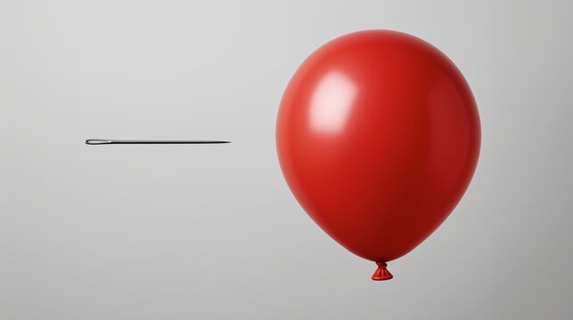 Conceptual image of stagflation featuring an orange balloon and a needle representing economic crisis and market bursting risk. finance, business news. metaphor. economic stagflation, inflation